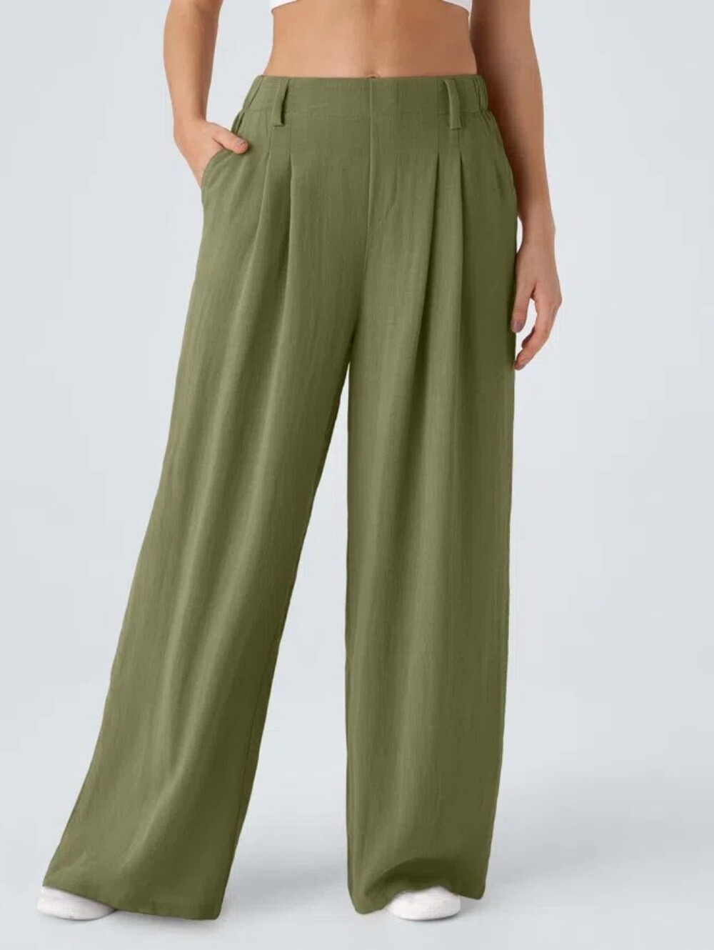 Halara High Waisted  Wide Leg Flowy Palazzo Casual Linen-Feel Pants - XL Petite